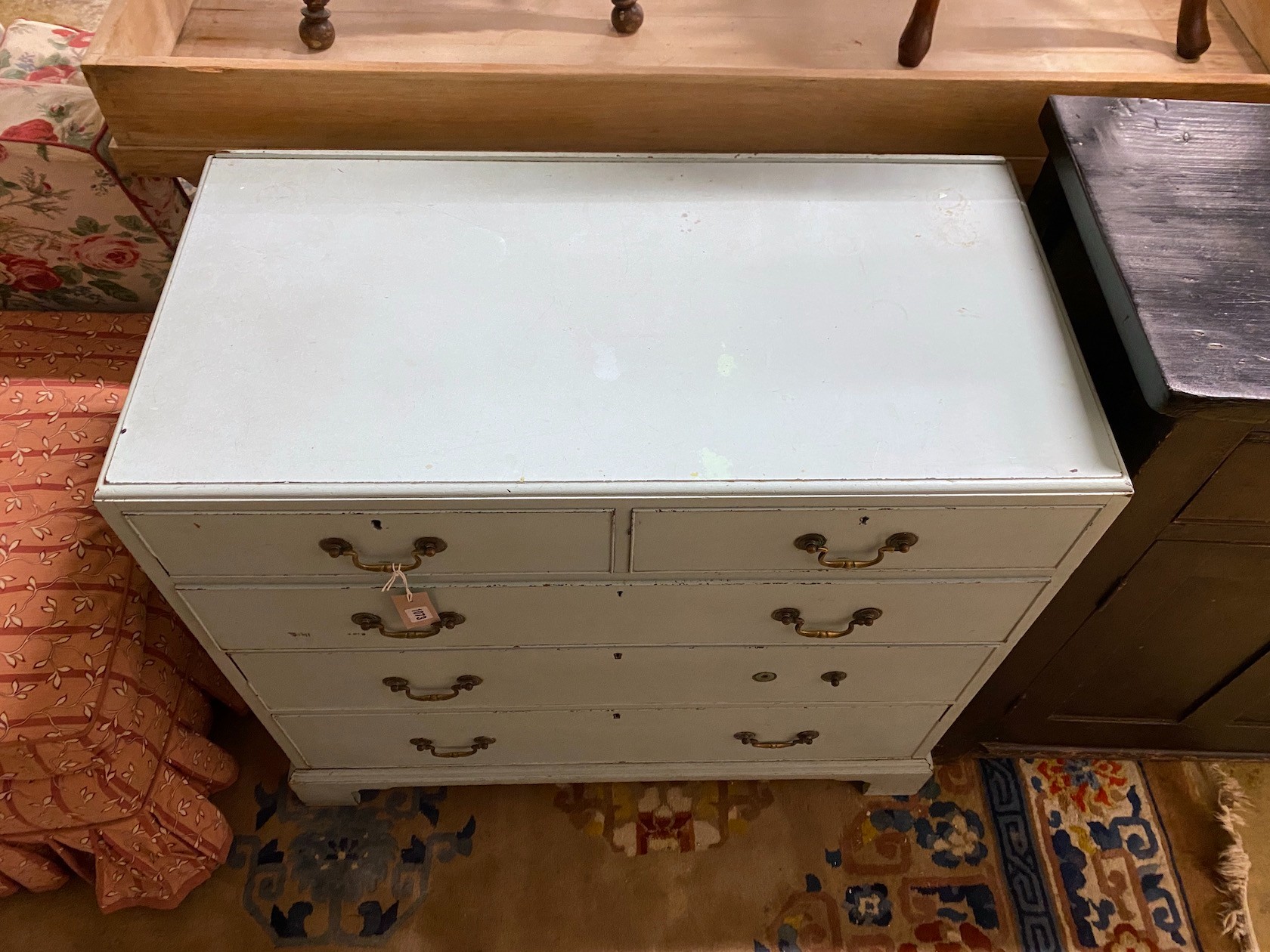 A George III style mahogany chest, later painted blue, width 92cm, depth 46cm, height 83cm